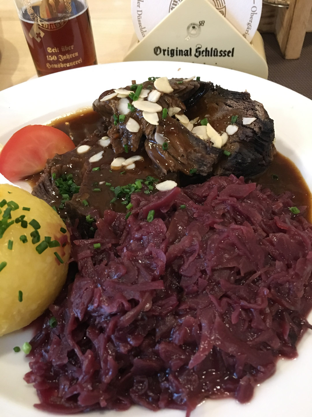 Dinner, sauerkraut, beef (melt in your mouth) and a potato dumpling.