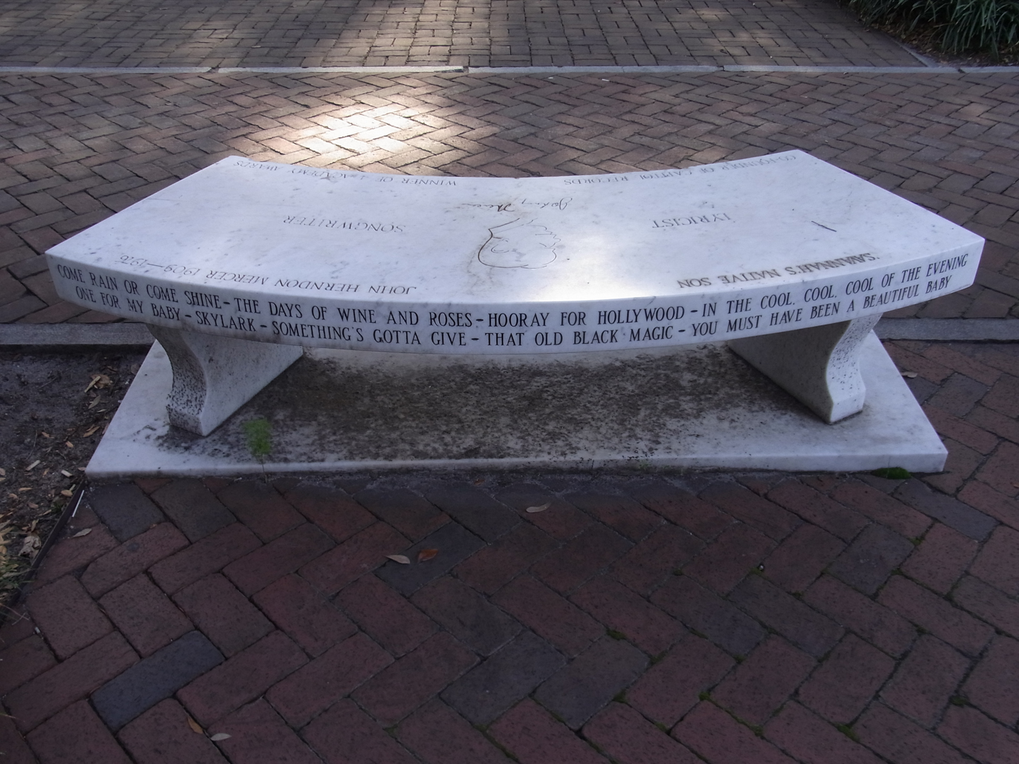 Memorial seat for Johnny Mercer in Johnson Square